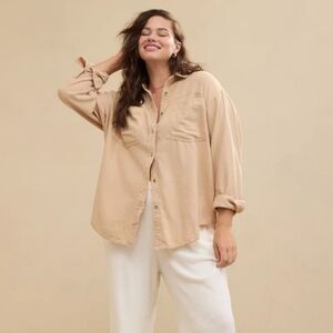 Aerie Anytime Fave Twill Shirt Koko Brown Medium Cotton Breathable Lightweight